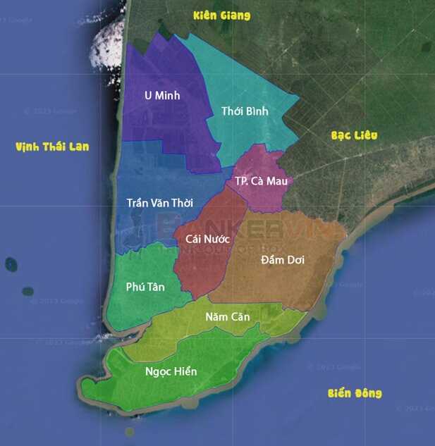 Bản đồ các Huyện trong tỉnh Cà Mau