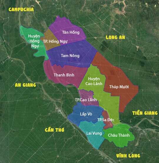 Bản đồ các huyện thị trong tỉnh Đồng Tháp