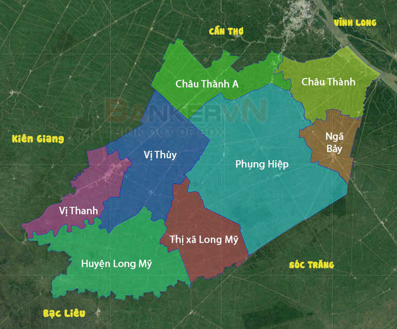 Bản đồ các huyện thị trong tỉnh Hậu Giang