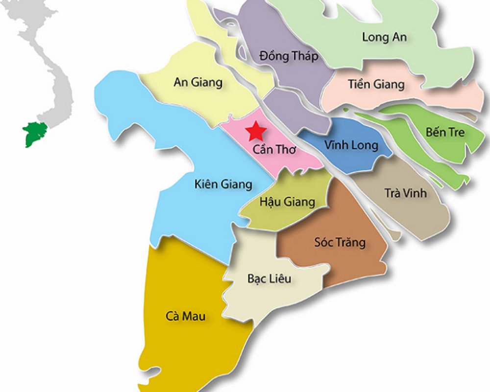Bản đồ các tỉnh Đồng Bằng Sông Cửu Long (các tỉnh Miền Tây)