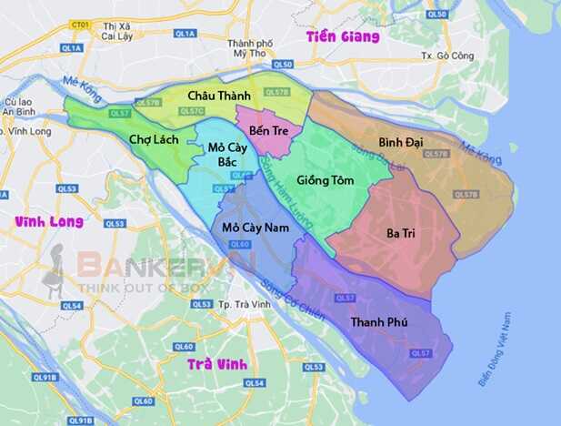 Bản đồ các huyện thị trong toàn tỉnh Bến Tre