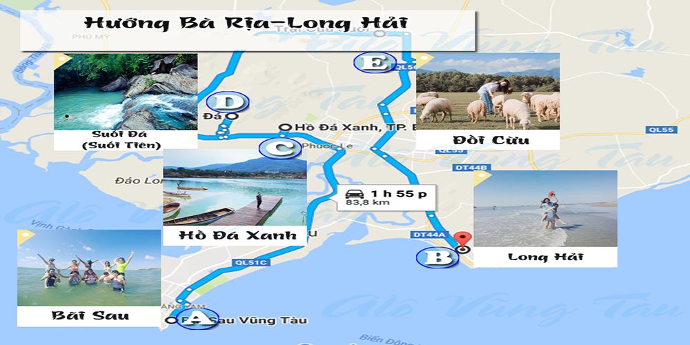 Bản đồ thăm quan Vũng Tàu - Hướng Long Hri Bà Rịa