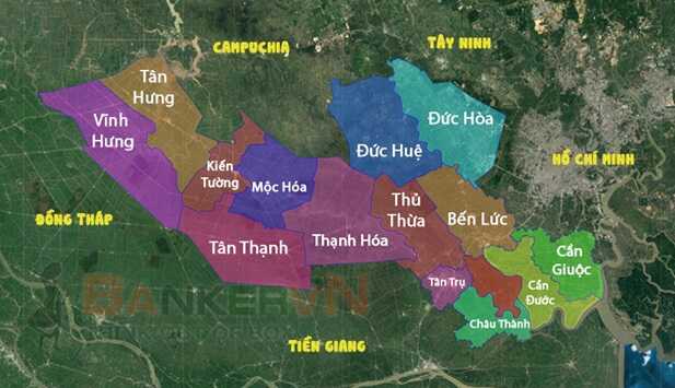Bản đồ các huyện thị trong tỉnh Long An
